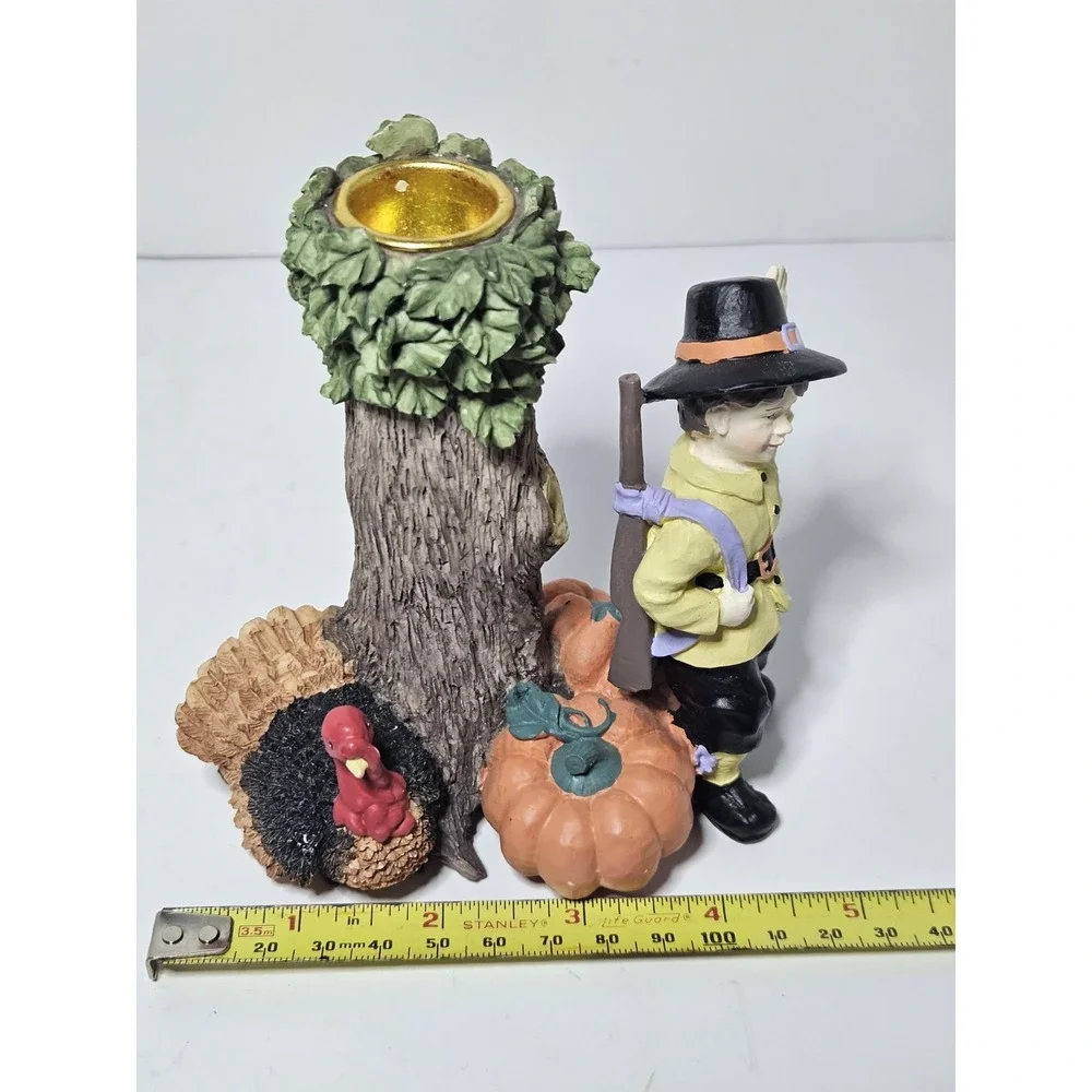 ABC Distributors Pilgrim Couple Thanksgiving Candle Holders Hand Painted Set Vtg